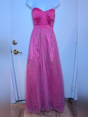 Hailey Logan Strapless Fuchsia Glitter Tulle Gown